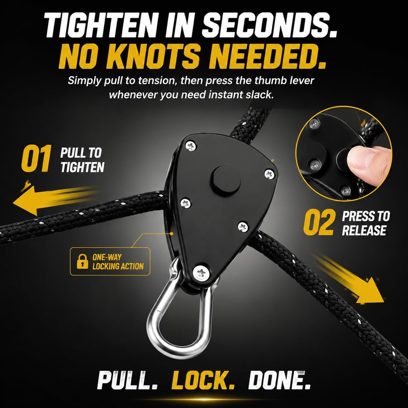 Rope Ratchet Tie Downs, 4mm x 4m Heavy Duty Adjustable