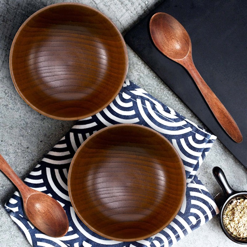 Ocnvlia 4 Pieces Wooden Handmade Bowl and Spoon for for