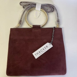 Thacker Le Pouch Leather Bag Gold Hammered Ring Handle Leather Crossbody Maroon
