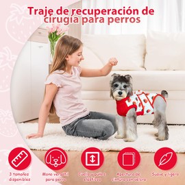 Traje De Recuperación para Perros, Mascota Spay Traje Anti-Licking, Protege Heridas Abdominales Y Enfermedades De La Piel, Prevención De Lamidas Y Arañazos, Transpirable Y Elástico (Rojo, M)