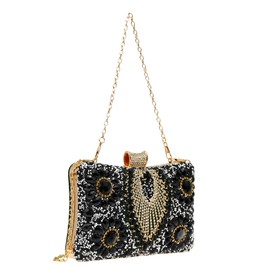 COOLOYA Women's Rhinestone Glitter Clutch Purses Luxury Crossbody Bags Evening Bridal Wedding Party Handbag With Chain, Black, One Size, Soft