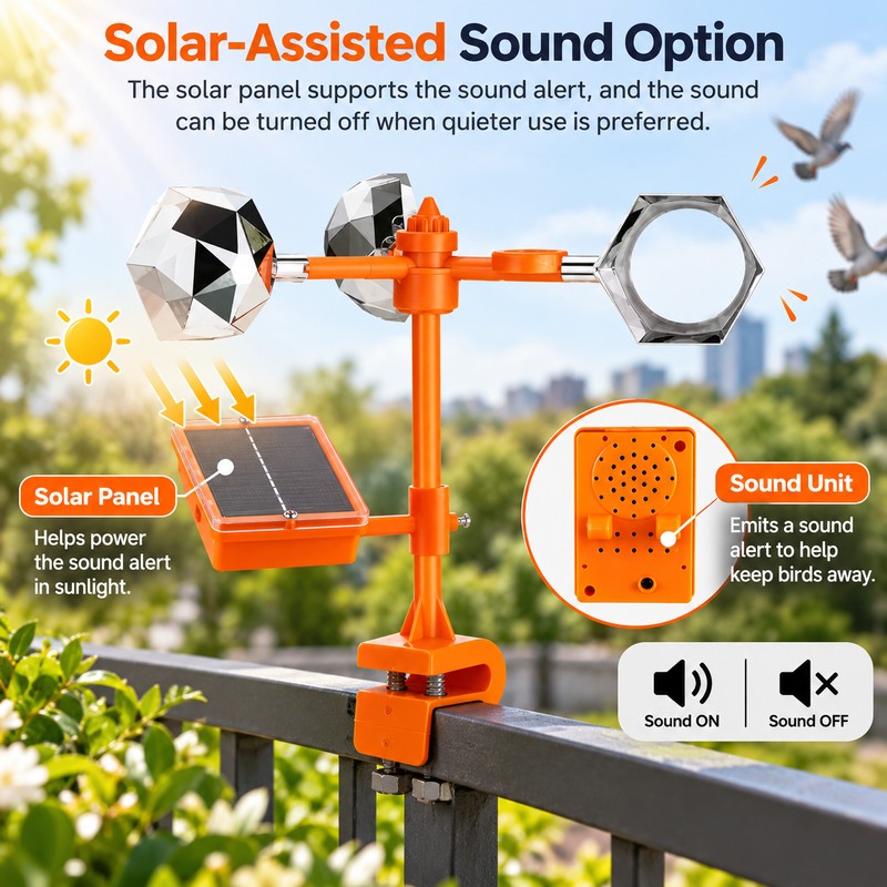 Solar Bird Repeller for Gardens – 3-in-1 Motion, Reflective Flash