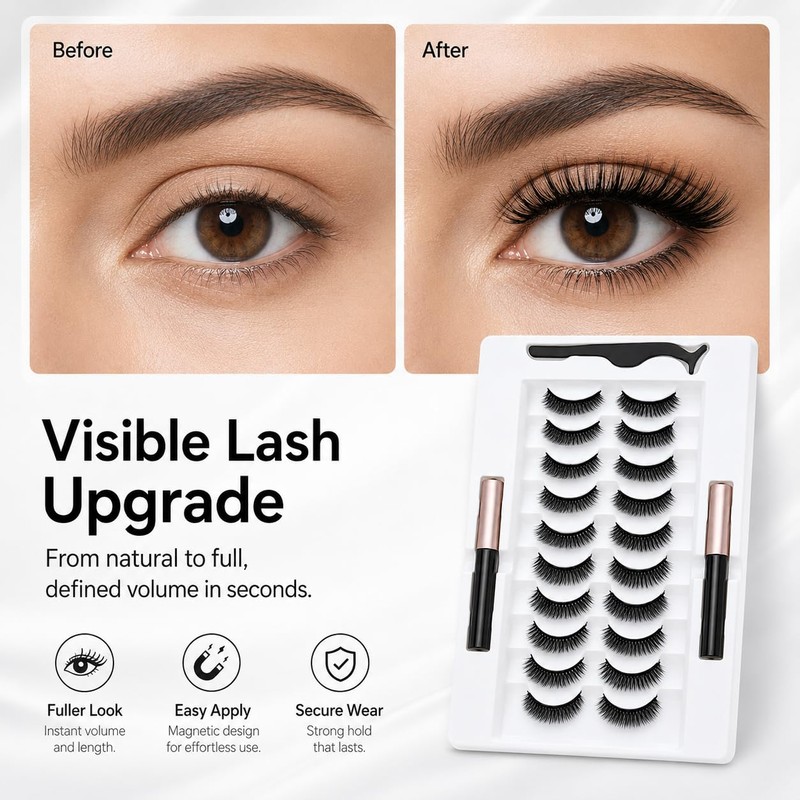 Fezf 1 Set Ciglia Finte Magnetiche Aspetto Naturale, Ultra Leggere