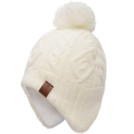 Foruhoo Boy's Winter Beanie Hat, Girl’s Knitted Hat with Bobble (Q001) - White, size: 53