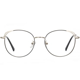 Cyxus Round Blue Light Blocking Glasses Metal Frame UV Filtering Computer Glasses Clear Lens For Men Women 8168 Black Silver