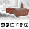 Wooden Alarm Clock LED Voice Control Desk Rectangular Brown Wood