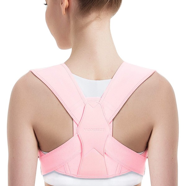 Vicorrect Posture Corrector for Women and Men, Adjustable Upper Back Brace for Clavicle Support and Providing Pain Relief from Neck, Shoulder, and Upper Back S-M (25"-35")
