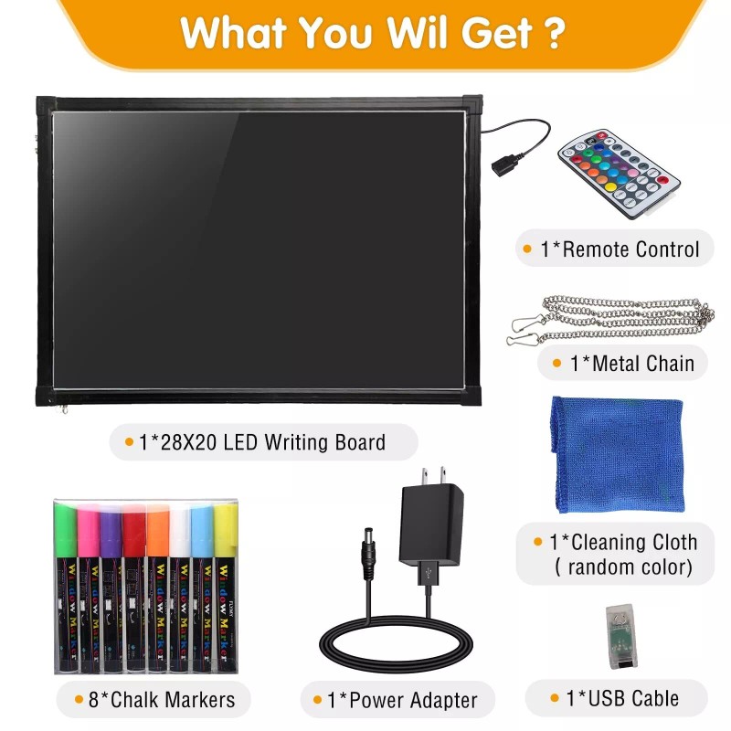 Slsy Illuminated LED Message Writing Board, 24''X16" Erasable Neon Effect