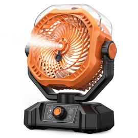 Portable Camping Fan, Misting Desk Fan with Remote, 360ML Water Tank, 16000mAh, 5 Speeds, Timer, 18-70 Working Hours, Battery Operated Fan for RV Camp Hurricane Emergency Orange