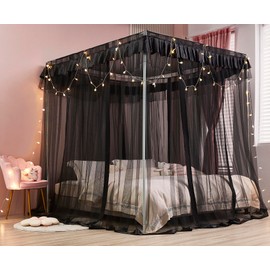 Bed Canopy Canopy Bed Curtains - Princess Bed Canopy for Girls - Bed Drapes Netting Mosquito Net for Bed- Bedroom Decoration Accessories (Black, Super King-1 X Bed Canopy)