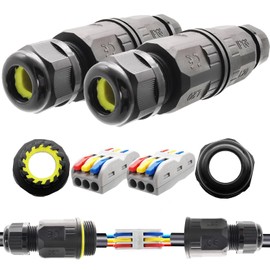 Waterproof Connector CTRICALVER 3 Pin Push Pod Terminal Block L20 Passage IP68 Suitable for Wire Diameter 6-9mm Waterproof Junction Box (Pack of 2)