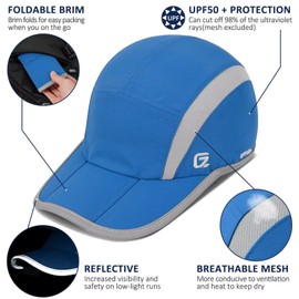TITECOUGO Quick Dry Sports Reflective Hat Night Running Cap Workout Hats for Men Summer Sun Folding Hat Dri Fit Cooling Hat for Golf Hiking Outdoor Camping Gym Tennis Travel Baseball Cap Blue