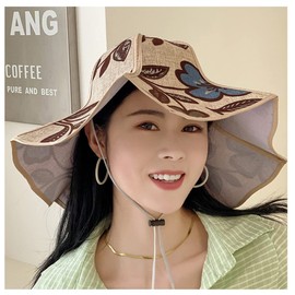 H HONG RI SHENG Straw Hat, Sun Hat, Fishing Hat, Sunshade, Hat, Gardening Work, Weeding, Rice, UV Protection, Unisex, Tan