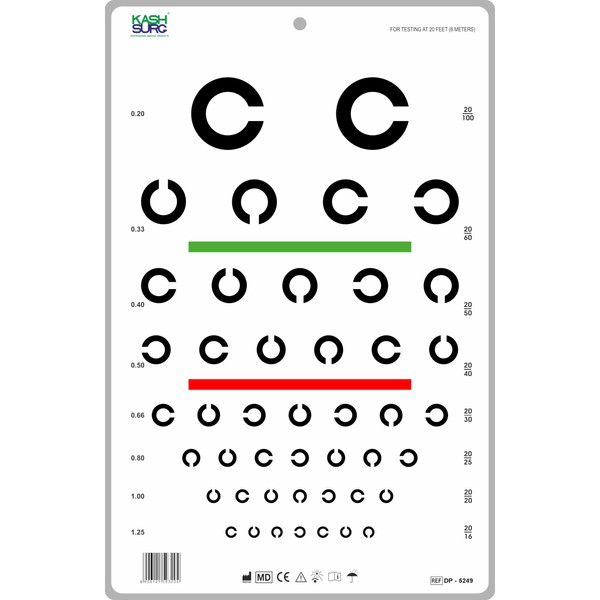 Landolt C Visual Acuity Eye Chart 20 Feet with Red