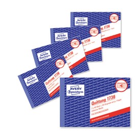 AVERY Zweckform 1736-5 Quittungsblock (A6 quer, 2x40 Blatt, selbstdurchschreibend, fälschungssicherer Dokumentendruck, für Beträge unter 250€ inkl. MwSt., für DE/AT) 5er-Pack, weiß/gelb