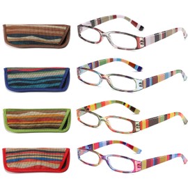 SOCTICK Reading Glasses 4 Pairs Fashion Ladies Readers Spring Hinge with Pattern Print Multicolor Eyeglasses for Women +1.5
