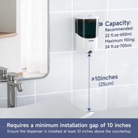 AIKE Automatic Soap Dispenser Wall Mounted, 650 ML Large Capacity, Bathroom Kitchen Hand Wash Soap Dispenser, Commercial Wall Mounted Automatic Liquid Soap Dispenser, Model AK1216, White