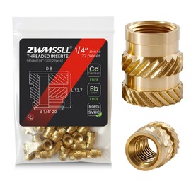 Zwmssll 1/4'' Threaded Inserts,1/4-20 Heat Set Insert,22 Pieces 1/4 20x12.7x8 Knurled Nuts,Brass Threaded Inserts for Plastic and 3D Printing Components