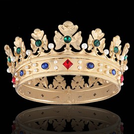 LEEMASING Baroque Royal Crown Men's Metal Prince Hair Crown Full Circle Birthday Party Hair Accessories for Cosplay Prom, Metal