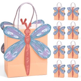 Cheerland Dragonfly Gift Bags for Pastel Garden Woodland Theme Birthday Baby Shower Celebrations Spring Party Favor Treat Candy Supplies and Decorations (Pack of 8)