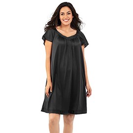 Exquisite Form Vanity Fair Women's Coloratura Sleepwear Short Flutter Sleeve Gown 30109, Midnight Black, 3X