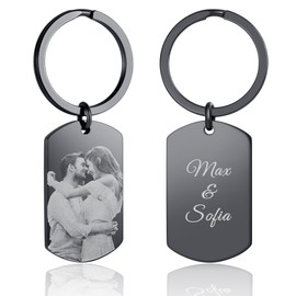 Rechteckiger Schlüsselanhänger aus Edelstahl – Foto & Gravur möglich | Einzigartiges Geschenk für Männer, Freund oder Partner in Schwarz, Silber, Gold