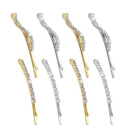 8Pcs Fashionable Rhinestone Bobby Pins Beautiful Crystal Diamond Hair Clips Slim Unique Silver Metal Hair Clips Decorations for Lady Women Girls