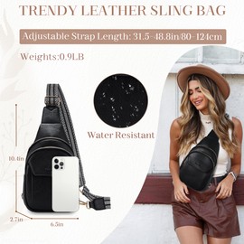 Chase Chic Sling Bag Damen, Klein Schulterrucksack，PU Leder Brusttasche,Umhängetasche Crossbody Bag für Outdoorsport Reisen Schwarz