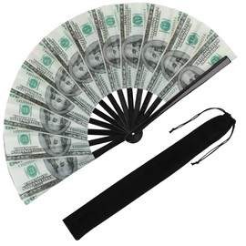 Plzoslly Large Folding Hand Rave Fan for Men/Women, Popping Fan for Line Dancing, Decorative Folding Hand Fan for Boots On The Ground, Festival, Gift, Home Decorations(Dollar)