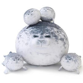 Cuddly Seal Plush Pillow with 4 Baby Seal Plushies In Her Tummy, Soft Hugging Stuffed Toy for anxity,Fun Seal Gift For Kids ,Outdoorfun cozyvibes:_Seal_35cm/13.7inch