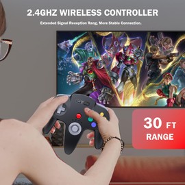 KIWITATA N64 Wireless Controller for Switch Games, 2.4GHZ Wireless N64 Remote Game Pad Joystick Controller Compatible with N64, Switch/Switch Lite/Switch OLED, MAC, PC Windows 7,8,10,11 Black