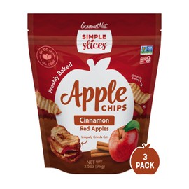 Simple Slices Gourmet Nut Baked Apple Chips, USA Grown Sliced Dried Apples, Adults & Kids Vegan Snack, Naturally Sweet, No Added Sugar, Red Apples & Cinnamon, 3.5oz Individual Bags, 3 Pack