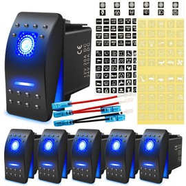 6 PCS Waterproof Rocker Switch Toggle - ON/Off Blue Dual LED Light - 12V 20Amp 24V 10Amp, 5 Pin for Automotive Cars Vehicles Marine Boats Trucks Trailers 4x4 Caravans RVs SUV ATV UTV & More