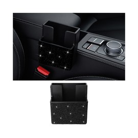 Sandfren Bling Car Seat Side Organizer, Crystal Rhinestone Vehicle Storage Bag Holder for Pen Phone Document, Diamond Sparkling Automotive Organization Box Accessories, Universal Fit (Black)