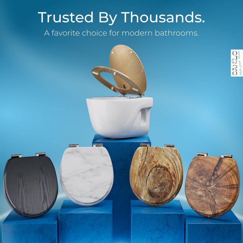 SANILO Wooden Toilet Seat with Soft Close [ROUND] - Decorative,