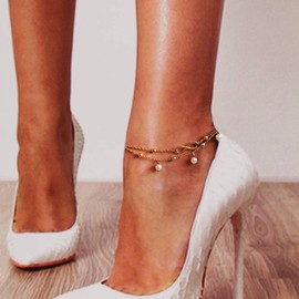 Wendalern Layered Pearl Infinity Anklet Gold Satellite Pearl Ankle Bracelet Forever Symbol Anklets Beads Pearl Pendant Anklet Foot Chain Jewelry for Women Girls Adjustable Size