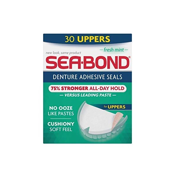 SEA-BOND Denture Adhesive Seals Uppers Fresh Mint, 30 Each (Pack of 8)