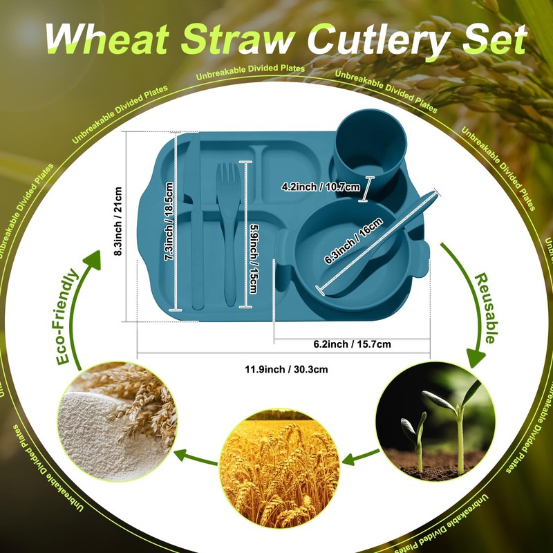 24 Pcs Wheat Straw Dinnerware Cutlery Set for Aldult Including