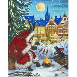 8x10 PRINT OF PAINTING RYTA CHRISTMAS GERMANY VILLAGE KRAMPUS BLACK CAT Folk Art