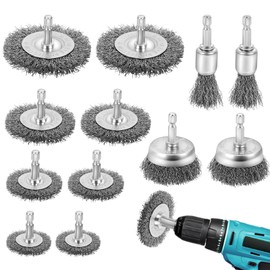 Yokuni Pack of 12 Wire Brush Drill Set, 6 mm Wire Brush Cordless Screwdriver with Hexagonal Bar Metal Brushes, for Steel Brush, Cordless Screwdriver, for Polishing Grinding, Rust Removal, Deburring