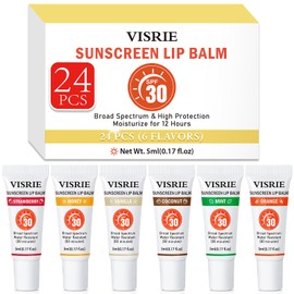 VISRIE SPF 30 Lip Sunscreen, SPF Lip Balm Bulk 24 Pack, Moisturizing Sunscreen Lip Balm with Vitamin E and Shea Butter, Non-Sticky SPF Lip Gloss for All Skin Tones-Clear