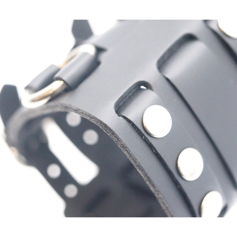 FindingKing Wide Black Leather Tri Clasp Cuff Wrist Watch Band