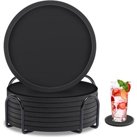Posavasos para Bebidas de 8 Piezas con Soporte, Posavasos de Silicona Antideslizante para protección de Mesa, Juego de Posavasos Resistente al Calor
