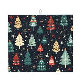 Cute Christmas trees Dish Drying Mat 16"x18"Microfiber Absorbent Fast Dry Mat for Kitchen Counter Coffee Bar Christmas Large Drying Mat Kitchen Decor Gifts (Christmas Trees, 16x18 inches)