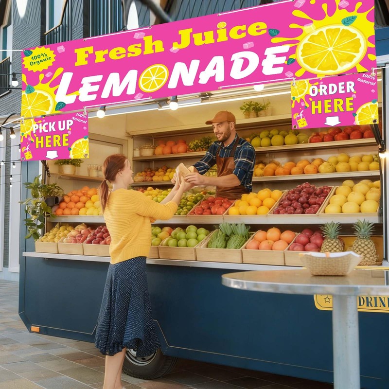 Lemonade Stand Supplies 3x10 ft Lemonade Stand Banner with Order