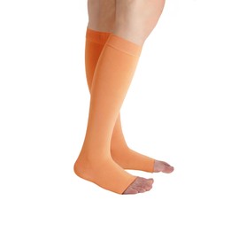 Juzo Soft 20-30 mmHg Compression Stockings, Knee High, Silicone Band, Open Toe | Compression Socks for Moderate Varicosities & Edema, Post-Sclerotherapy, Post-Op | Cinnamon, X-Small (I)
