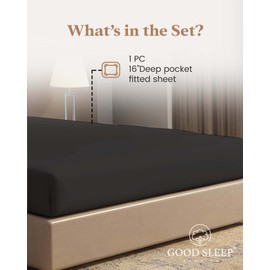 Luxury Double Fitted Sheet 100% Egyptian Cotton Soft Flat Sheet Double Size 1 Fitted Sheet Fits up to 18" Deep Pocket Mattress Dark Grey