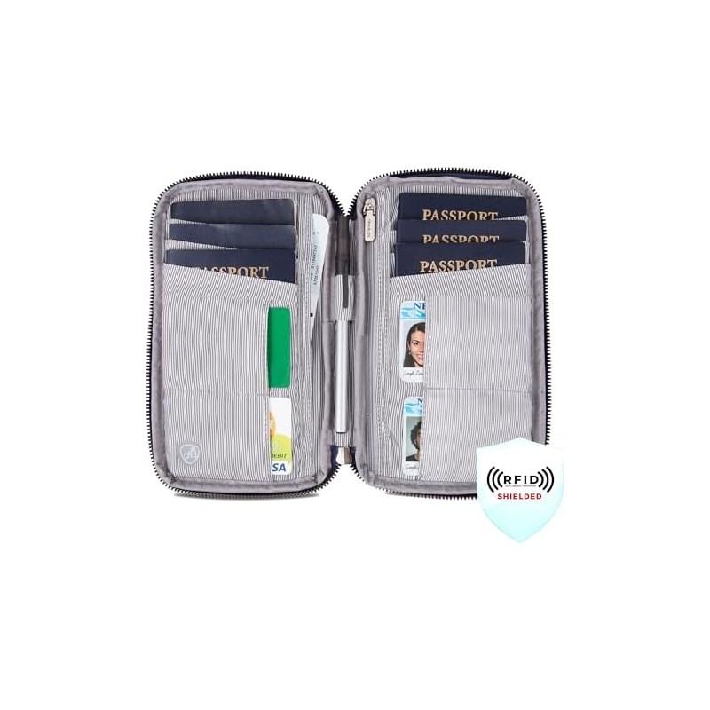 Travelon portafolios con cierre para pasaporte familiar con bloqueo RFID