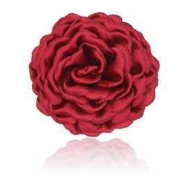Dainty Silk Satin Rose Flower Extra Large Big Brooches Lapel Pins Delicate Elegant Fabric Flowers Oversized Brooch Pin for Women Wedding Party Banquet Dress Suit Clothes Accessories Jewelry Gifts 110mm (claret)
