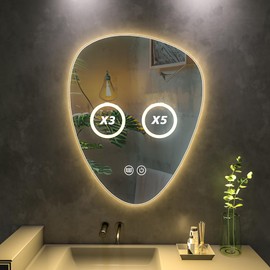 HOMEMORE LED Bathroom Mirror 3 Colors and Dimmable Light and 3X & 5X Magnification Anti-Fog Lighted Bathroom Mirror 35.2×27.2 Inch Backlit Mirror Bathroom